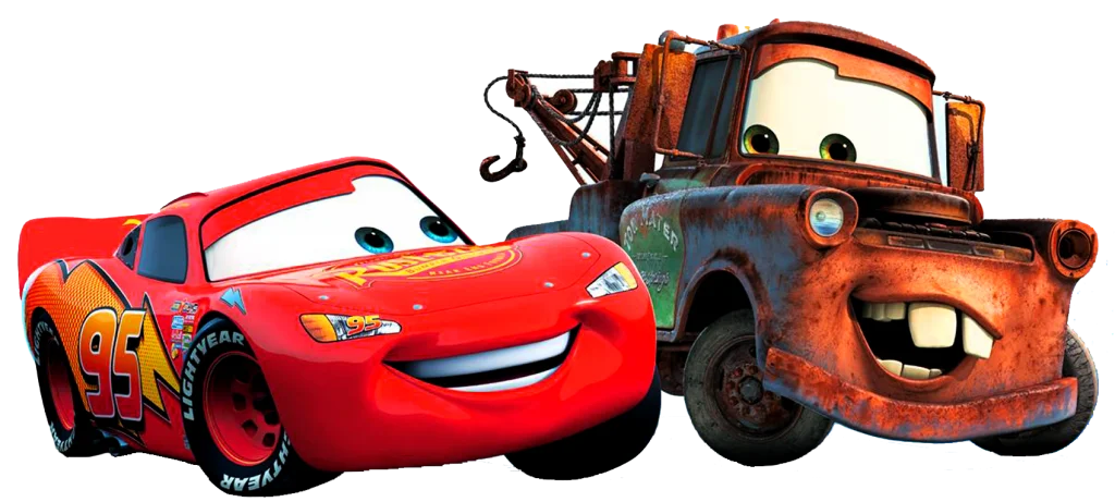 El Rayo McQueen y Mate de la película Cars en material de estudio de inglés.